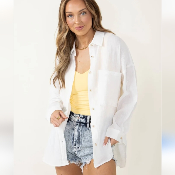 Acoa Tops - Acoa Oversized Gauze Button Down Tshirt